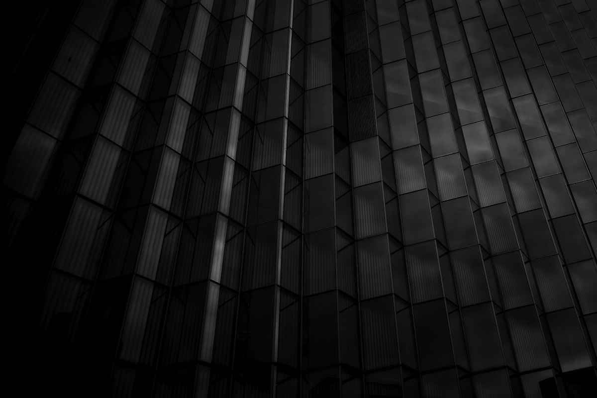 Dark glass facade with vertical lines